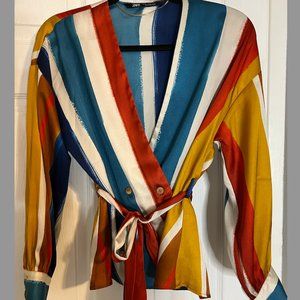ZARA: Colorful button down/ tie waist